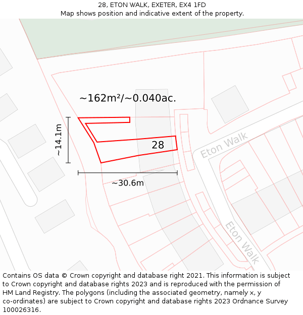 28, ETON WALK, EXETER, EX4 1FD: Plot and title map