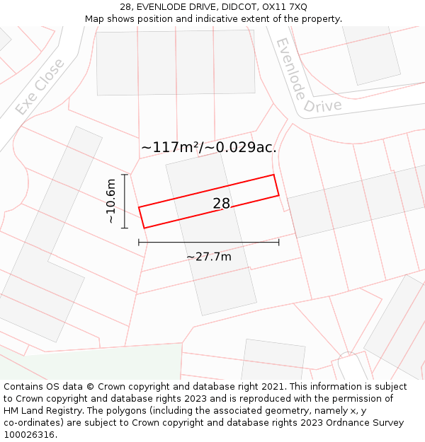 28, EVENLODE DRIVE, DIDCOT, OX11 7XQ: Plot and title map