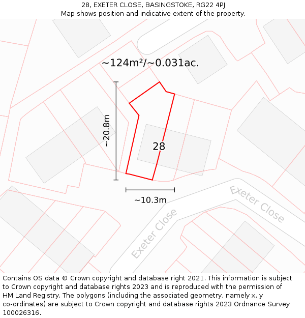 28, EXETER CLOSE, BASINGSTOKE, RG22 4PJ: Plot and title map