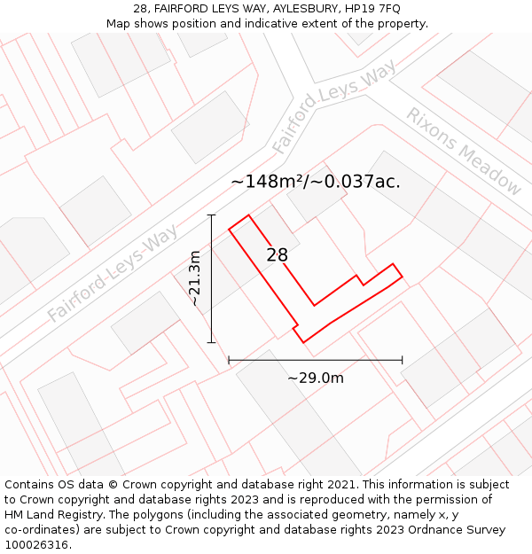 28, FAIRFORD LEYS WAY, AYLESBURY, HP19 7FQ: Plot and title map
