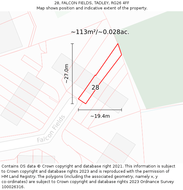 28, FALCON FIELDS, TADLEY, RG26 4FF: Plot and title map