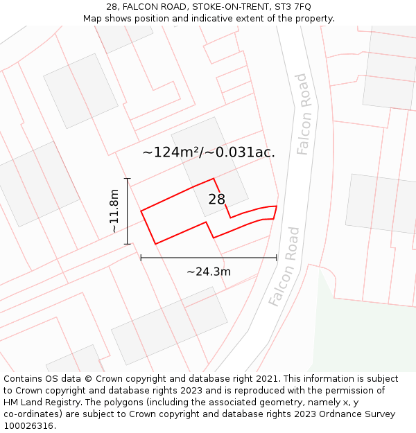 28, FALCON ROAD, STOKE-ON-TRENT, ST3 7FQ: Plot and title map