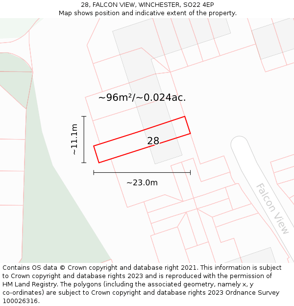 28, FALCON VIEW, WINCHESTER, SO22 4EP: Plot and title map