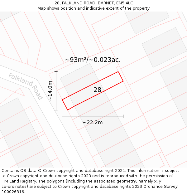 28, FALKLAND ROAD, BARNET, EN5 4LG: Plot and title map