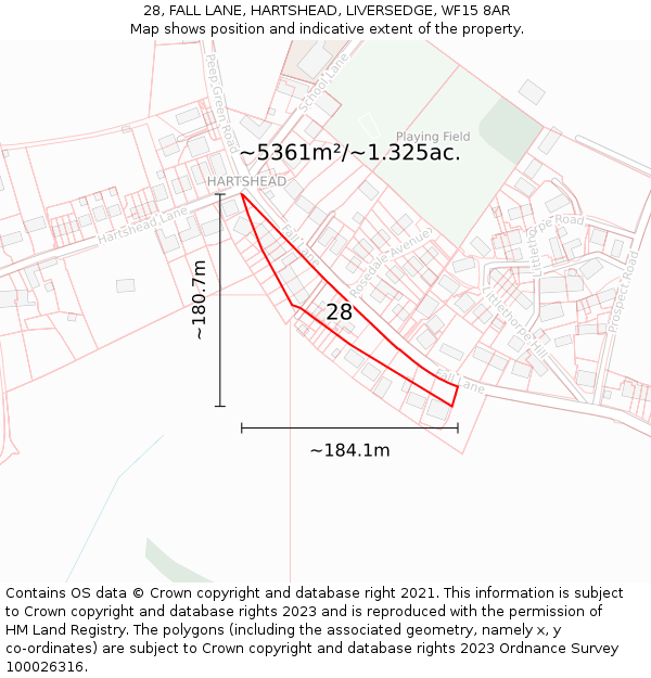 28, FALL LANE, HARTSHEAD, LIVERSEDGE, WF15 8AR: Plot and title map