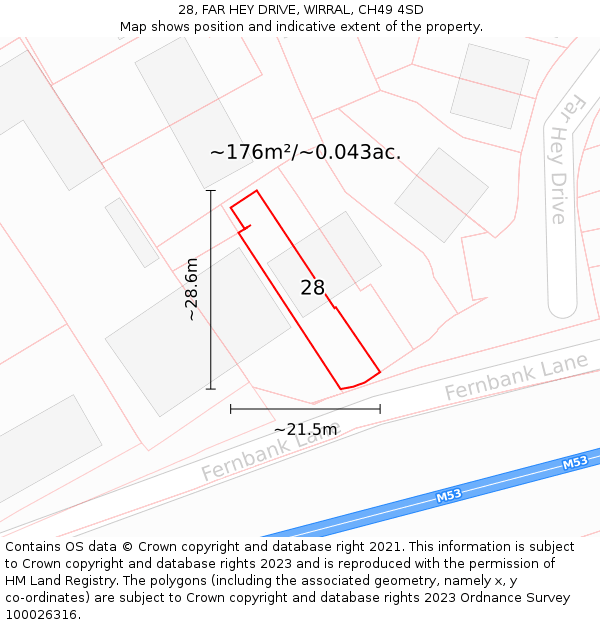 28, FAR HEY DRIVE, WIRRAL, CH49 4SD: Plot and title map