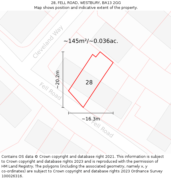 28, FELL ROAD, WESTBURY, BA13 2GG: Plot and title map