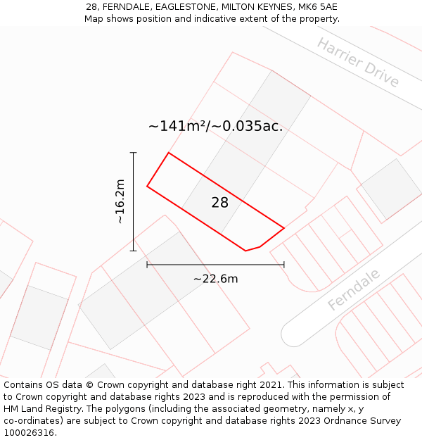 28, FERNDALE, EAGLESTONE, MILTON KEYNES, MK6 5AE: Plot and title map