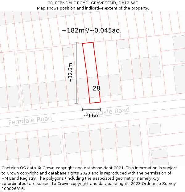 28, FERNDALE ROAD, GRAVESEND, DA12 5AF: Plot and title map