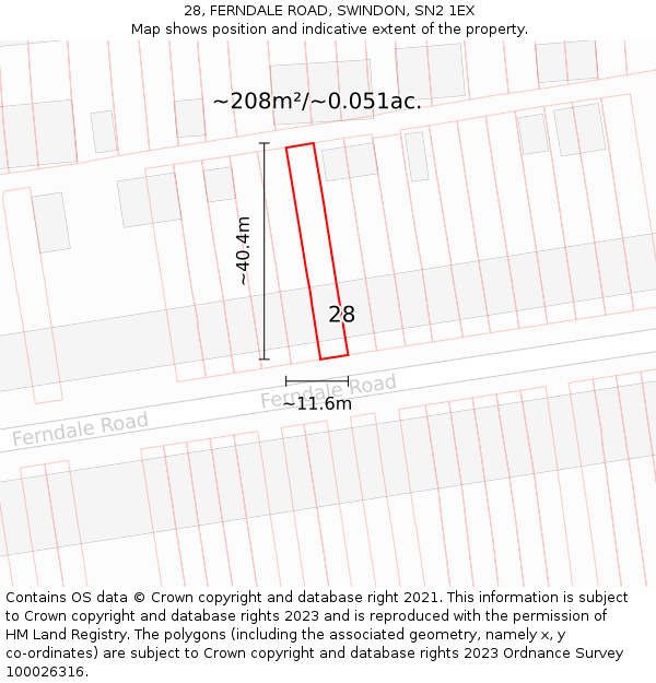 28, FERNDALE ROAD, SWINDON, SN2 1EX: Plot and title map
