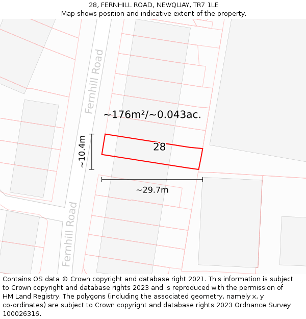 28, FERNHILL ROAD, NEWQUAY, TR7 1LE: Plot and title map