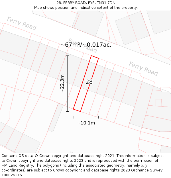 28, FERRY ROAD, RYE, TN31 7DN: Plot and title map