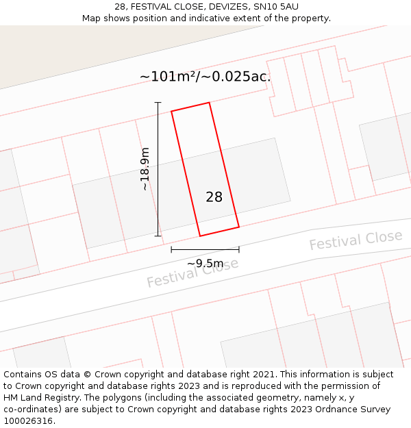 28, FESTIVAL CLOSE, DEVIZES, SN10 5AU: Plot and title map