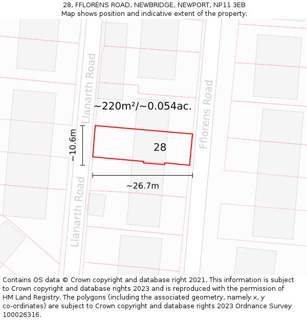 28, FFLORENS ROAD, NEWBRIDGE, NEWPORT, NP11 3EB: Plot and title map