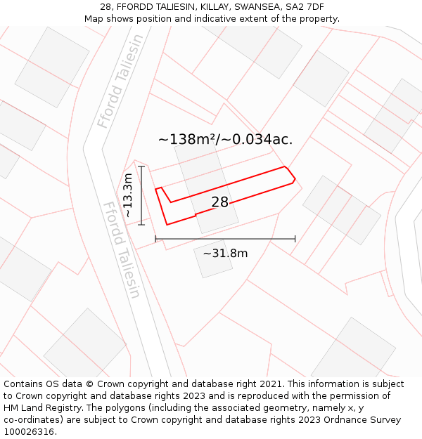 28, FFORDD TALIESIN, KILLAY, SWANSEA, SA2 7DF: Plot and title map