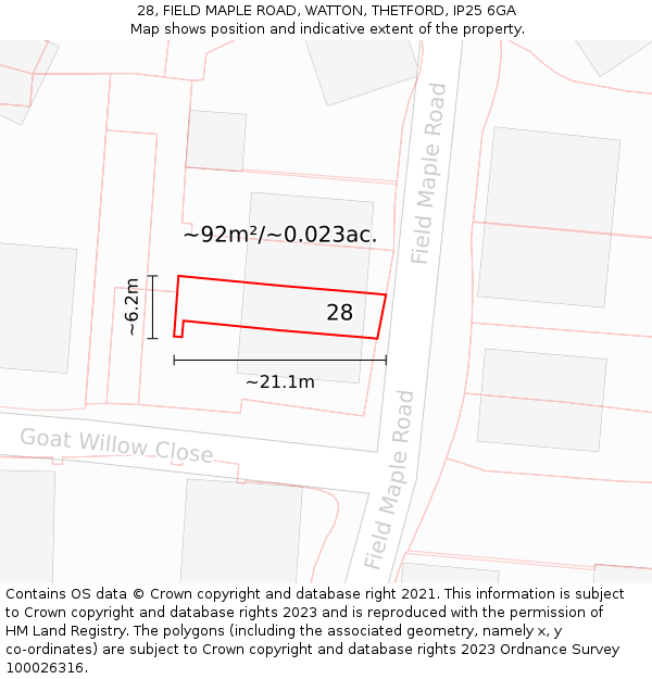 28, FIELD MAPLE ROAD, WATTON, THETFORD, IP25 6GA: Plot and title map