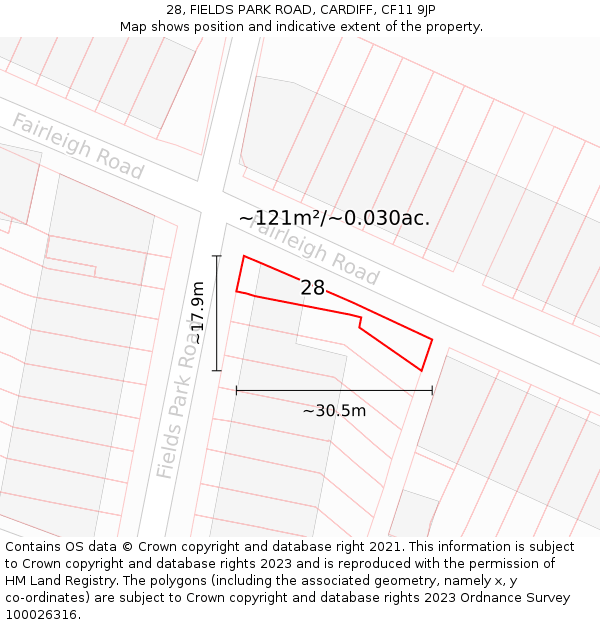 28, FIELDS PARK ROAD, CARDIFF, CF11 9JP: Plot and title map