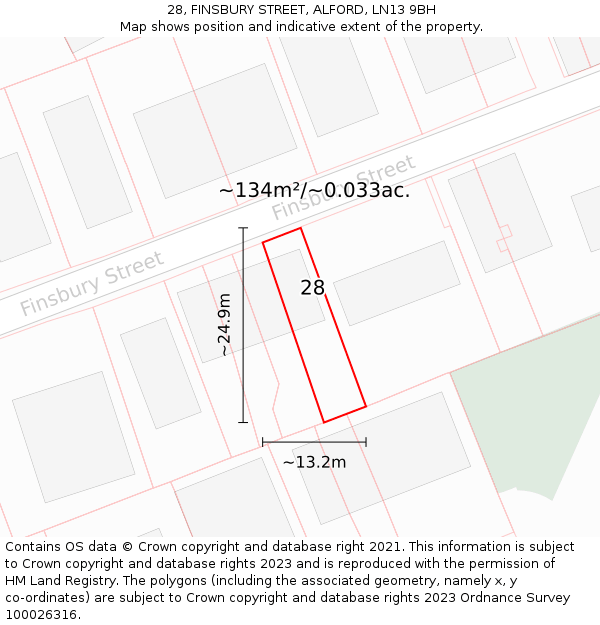 28, FINSBURY STREET, ALFORD, LN13 9BH: Plot and title map