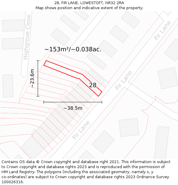 28, FIR LANE, LOWESTOFT, NR32 2RA: Plot and title map