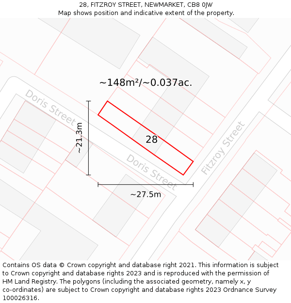 28, FITZROY STREET, NEWMARKET, CB8 0JW: Plot and title map