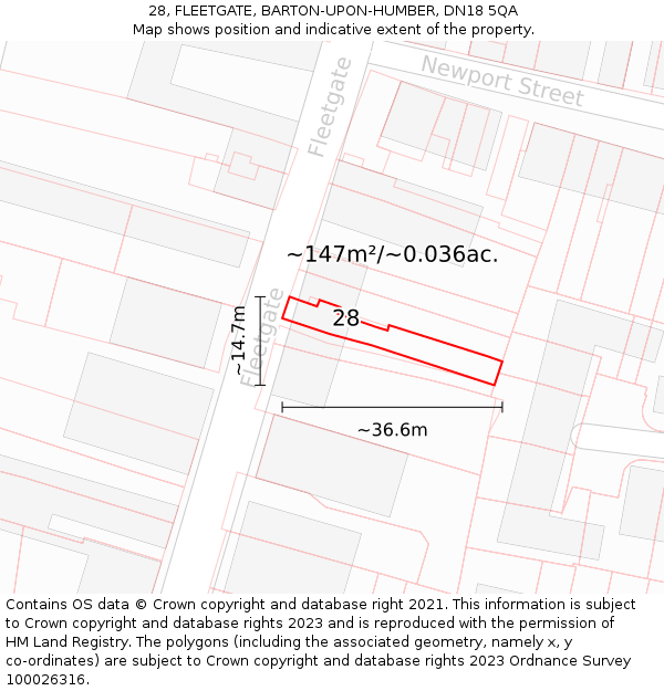28, FLEETGATE, BARTON-UPON-HUMBER, DN18 5QA: Plot and title map