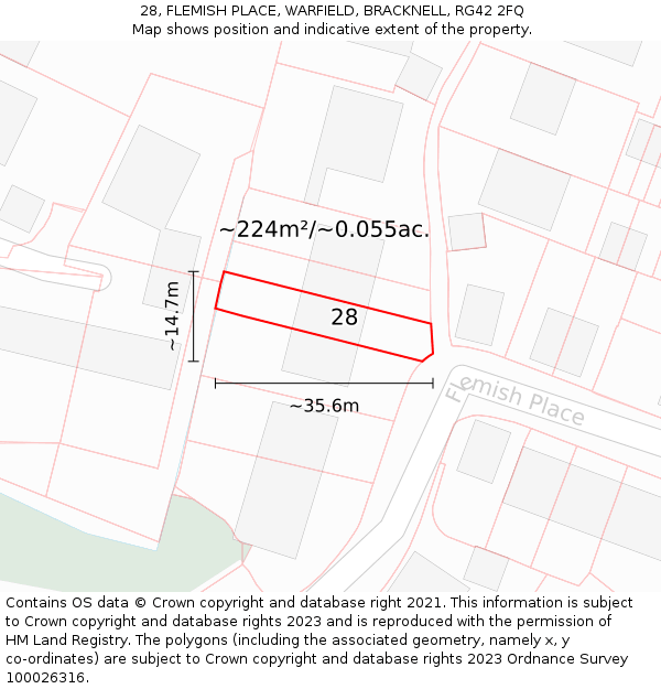 28, FLEMISH PLACE, WARFIELD, BRACKNELL, RG42 2FQ: Plot and title map