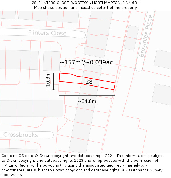 28, FLINTERS CLOSE, WOOTTON, NORTHAMPTON, NN4 6BH: Plot and title map
