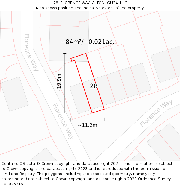 28, FLORENCE WAY, ALTON, GU34 1UG: Plot and title map