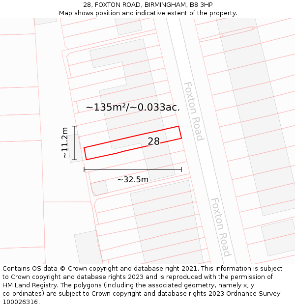 28, FOXTON ROAD, BIRMINGHAM, B8 3HP: Plot and title map