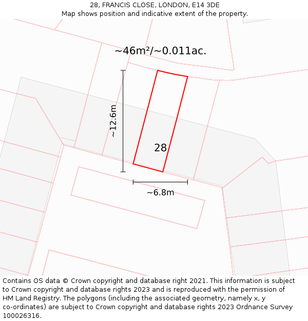 28, FRANCIS CLOSE, LONDON, E14 3DE: Plot and title map