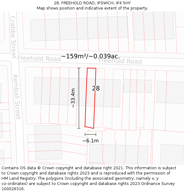 28, FREEHOLD ROAD, IPSWICH, IP4 5HY: Plot and title map