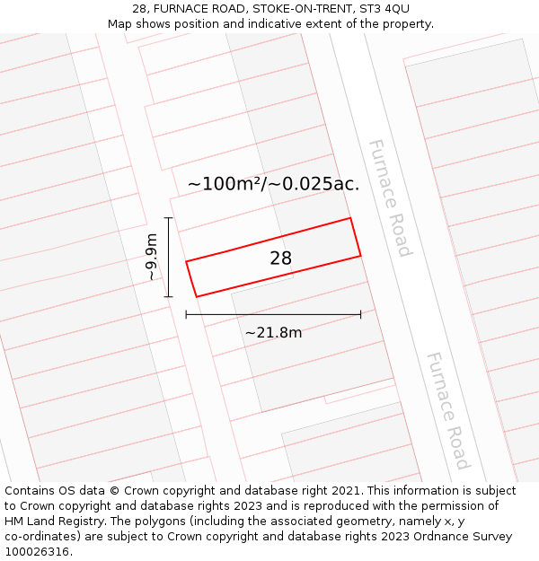 28, FURNACE ROAD, STOKE-ON-TRENT, ST3 4QU: Plot and title map