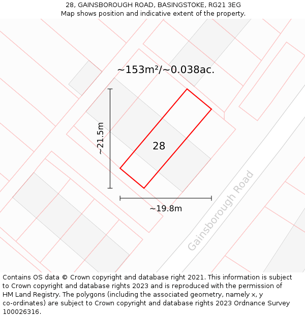 28, GAINSBOROUGH ROAD, BASINGSTOKE, RG21 3EG: Plot and title map