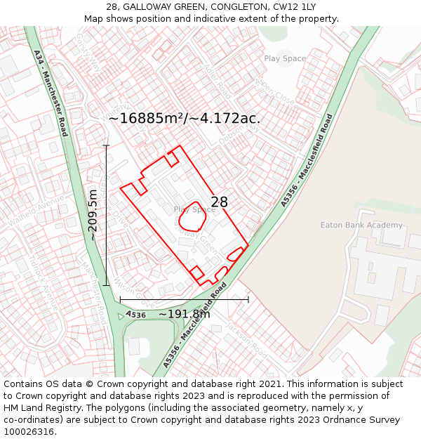 28, GALLOWAY GREEN, CONGLETON, CW12 1LY: Plot and title map
