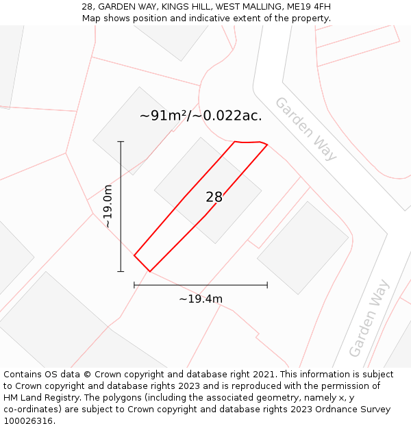28, GARDEN WAY, KINGS HILL, WEST MALLING, ME19 4FH: Plot and title map