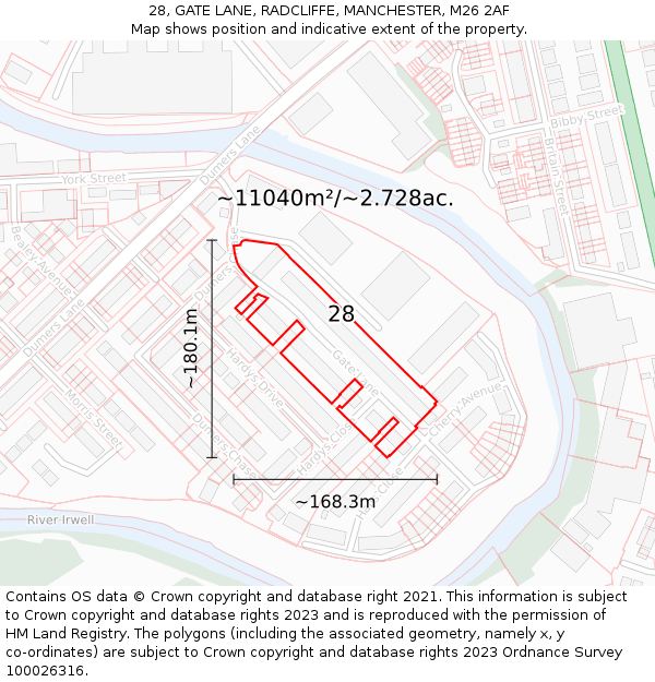 28, GATE LANE, RADCLIFFE, MANCHESTER, M26 2AF: Plot and title map