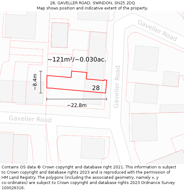 28, GAVELLER ROAD, SWINDON, SN25 2DQ: Plot and title map