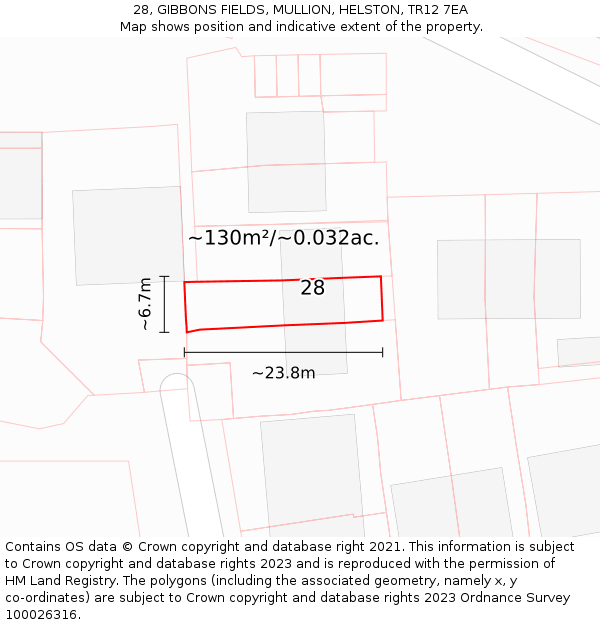 28, GIBBONS FIELDS, MULLION, HELSTON, TR12 7EA: Plot and title map