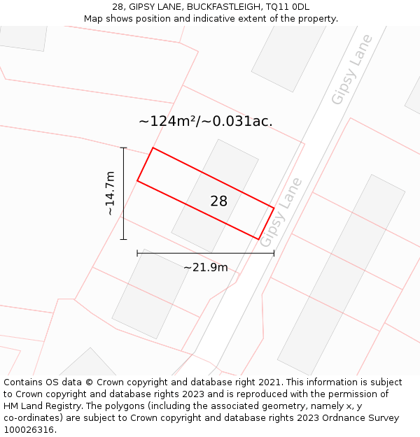 28, GIPSY LANE, BUCKFASTLEIGH, TQ11 0DL: Plot and title map