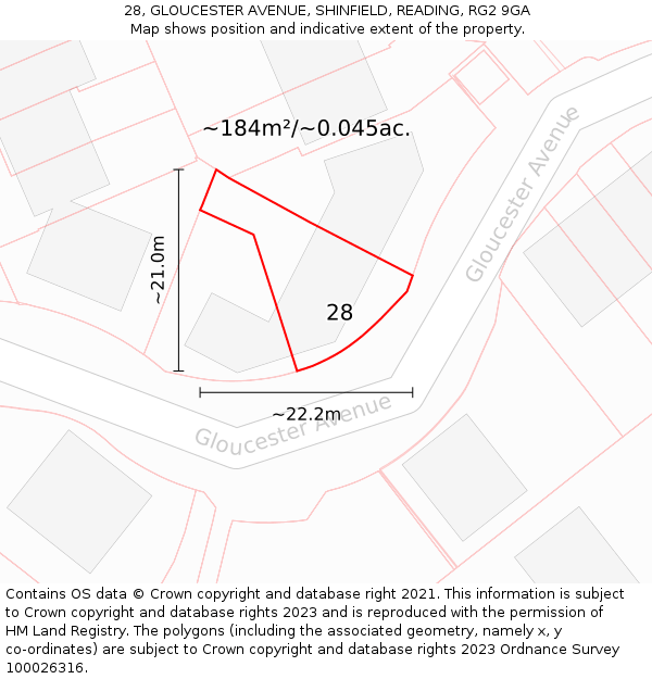 28, GLOUCESTER AVENUE, SHINFIELD, READING, RG2 9GA: Plot and title map