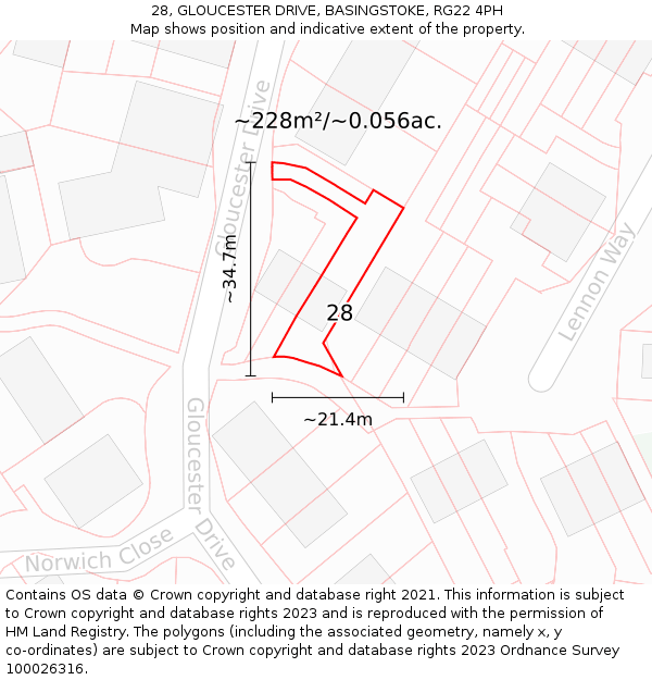 28, GLOUCESTER DRIVE, BASINGSTOKE, RG22 4PH: Plot and title map