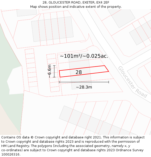 28, GLOUCESTER ROAD, EXETER, EX4 2EF: Plot and title map