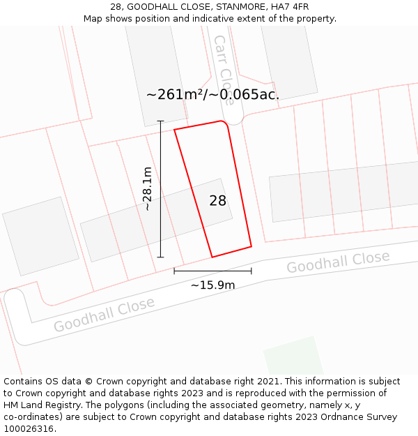 28, GOODHALL CLOSE, STANMORE, HA7 4FR: Plot and title map