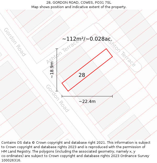 28, GORDON ROAD, COWES, PO31 7SL: Plot and title map