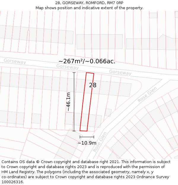 28, GORSEWAY, ROMFORD, RM7 0RP: Plot and title map