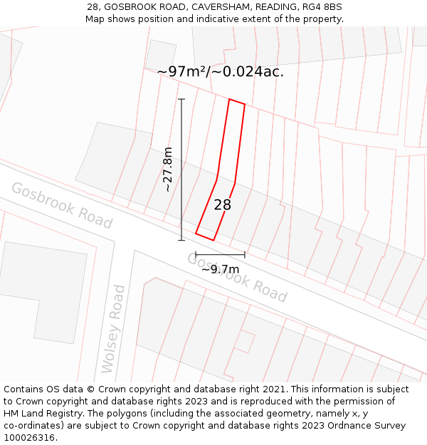 28, GOSBROOK ROAD, CAVERSHAM, READING, RG4 8BS: Plot and title map