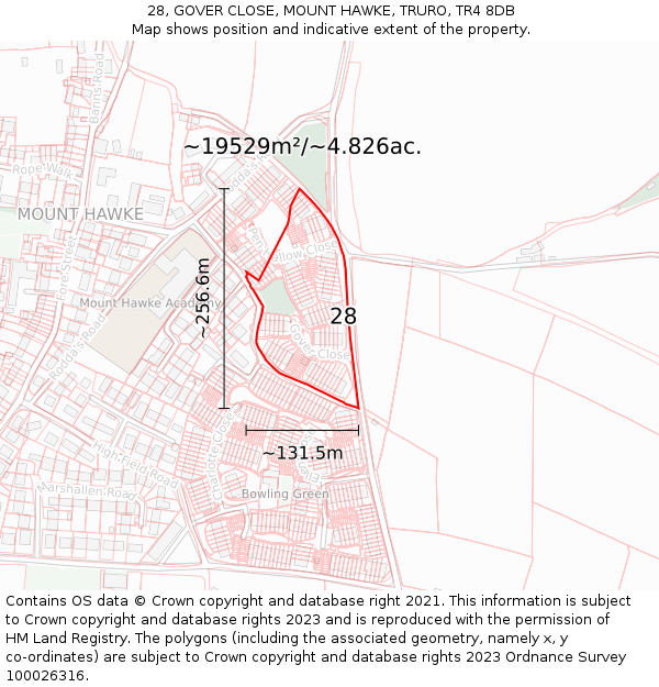28, GOVER CLOSE, MOUNT HAWKE, TRURO, TR4 8DB: Plot and title map