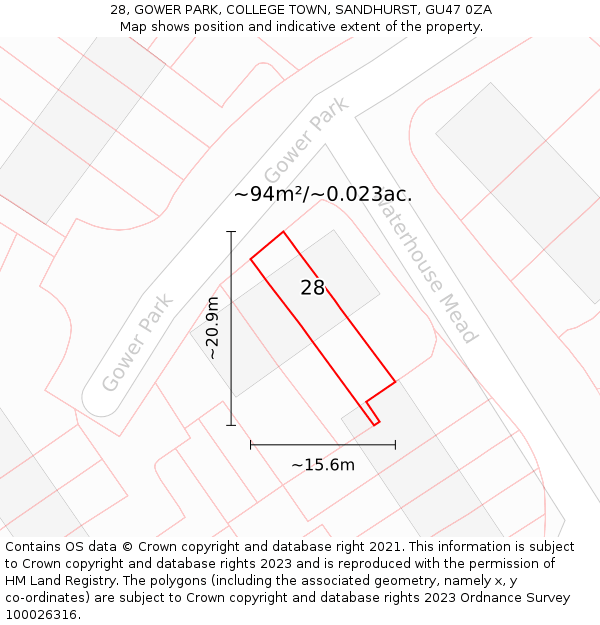 28, GOWER PARK, COLLEGE TOWN, SANDHURST, GU47 0ZA: Plot and title map
