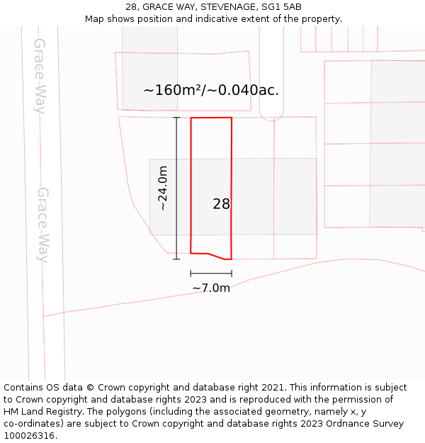 28, GRACE WAY, STEVENAGE, SG1 5AB: Plot and title map