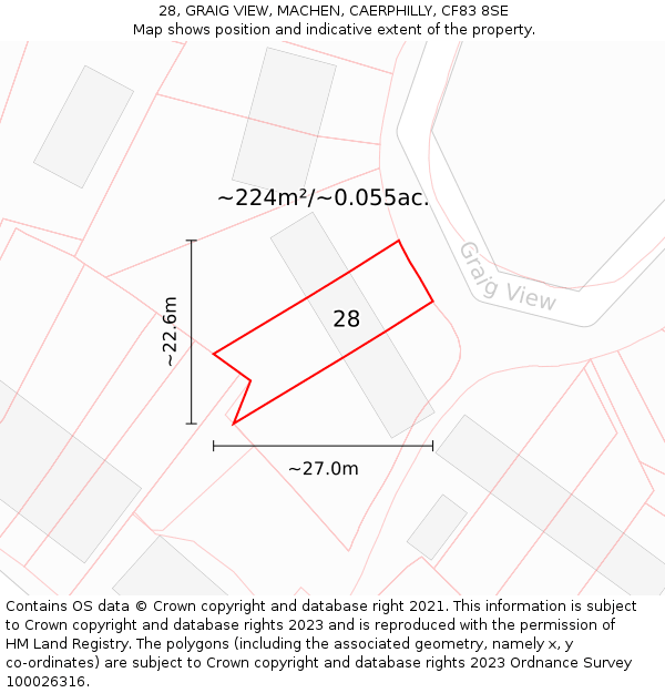 28, GRAIG VIEW, MACHEN, CAERPHILLY, CF83 8SE: Plot and title map